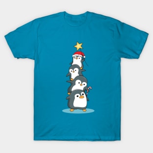 Penguins Cartoon Merry Christmas Illustrations T-Shirt